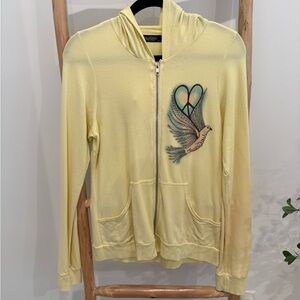 Lauren Moshi Yellow Zip-Up Hoodie with Peace Dove